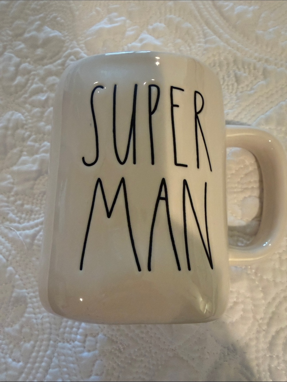 Rae Dunn White Ceramic 'SUPER MAN' Mug
